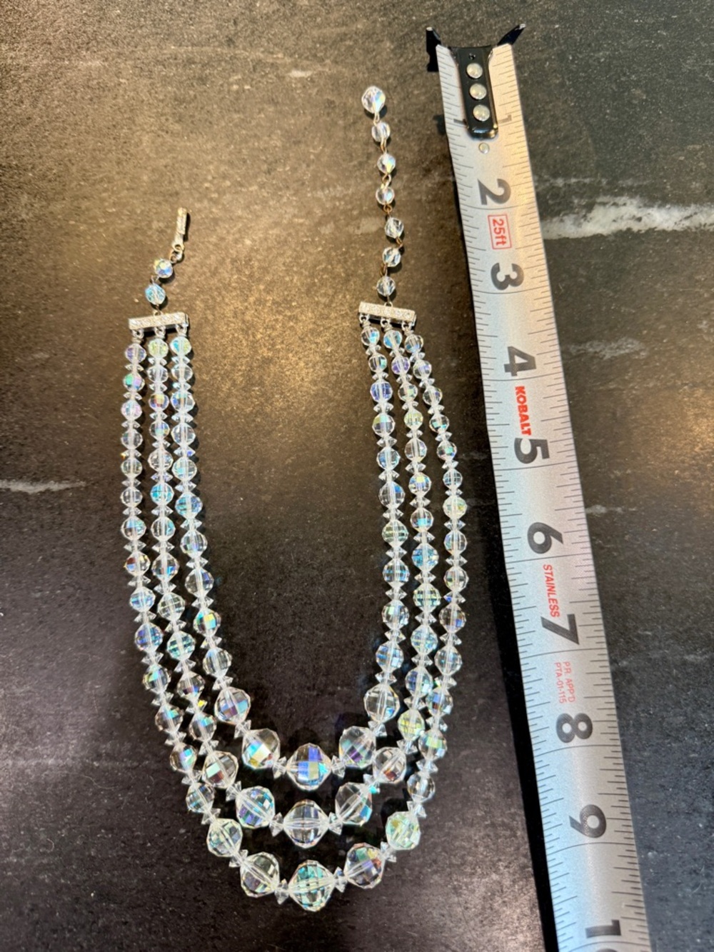 Vintage (50’s) Laguna 3 Strand Crystal AB Beaded Necklace/Rhinestone Hook Clasp - Picture 7 of 7